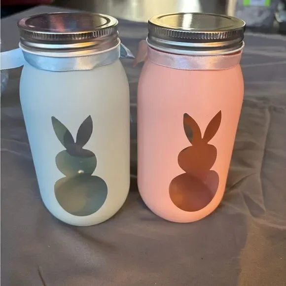 7” Easter Bunny Silhouette Jars & Lids NWOT Includes Pink - Picture 4 of 5